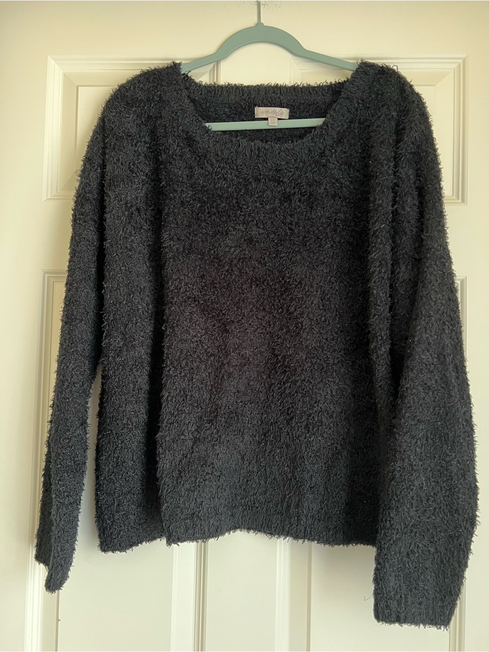 Wonderly Cozy Black Fuzzy Crewneck Sweater